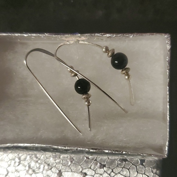 STERLING SILVER Wire Earrings with Beads - Picture 4 of 7